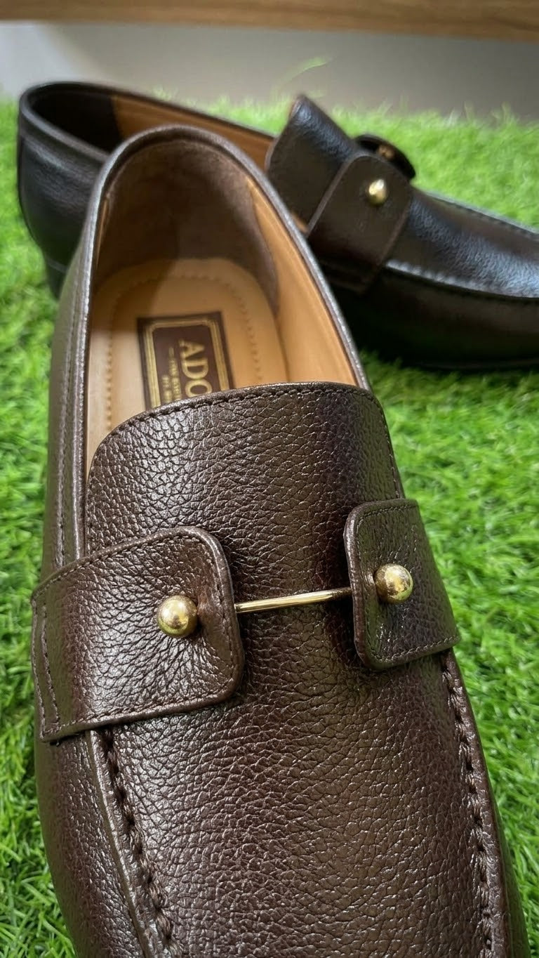 Premium Dark Brown Textured Leather Loafers – Timeless Elegance &amp; Comfort