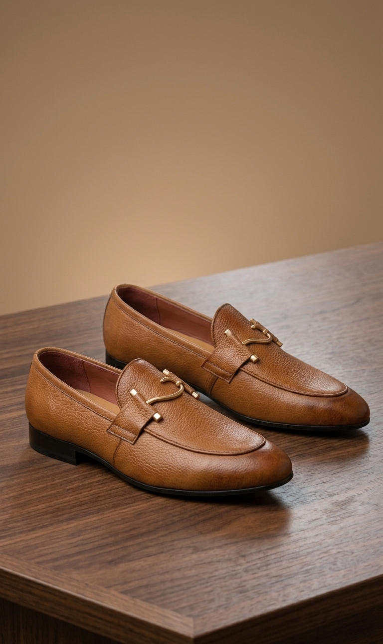 Adolf.pk Tan Pebble-Grain Horsebit Loafers