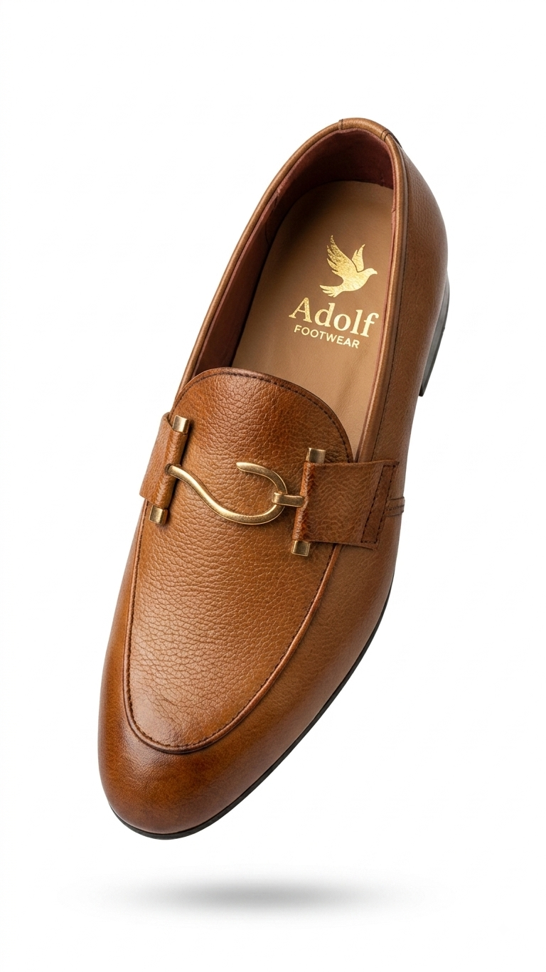 Adolf.pk Tan Pebble-Grain Horsebit Loafers