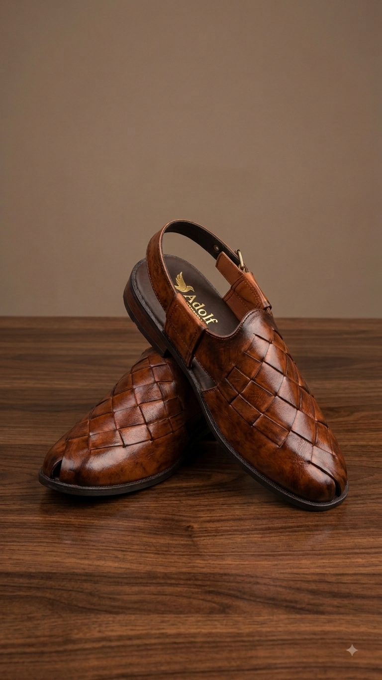 Adolf.pk Brown Woven Peshawari Chappal