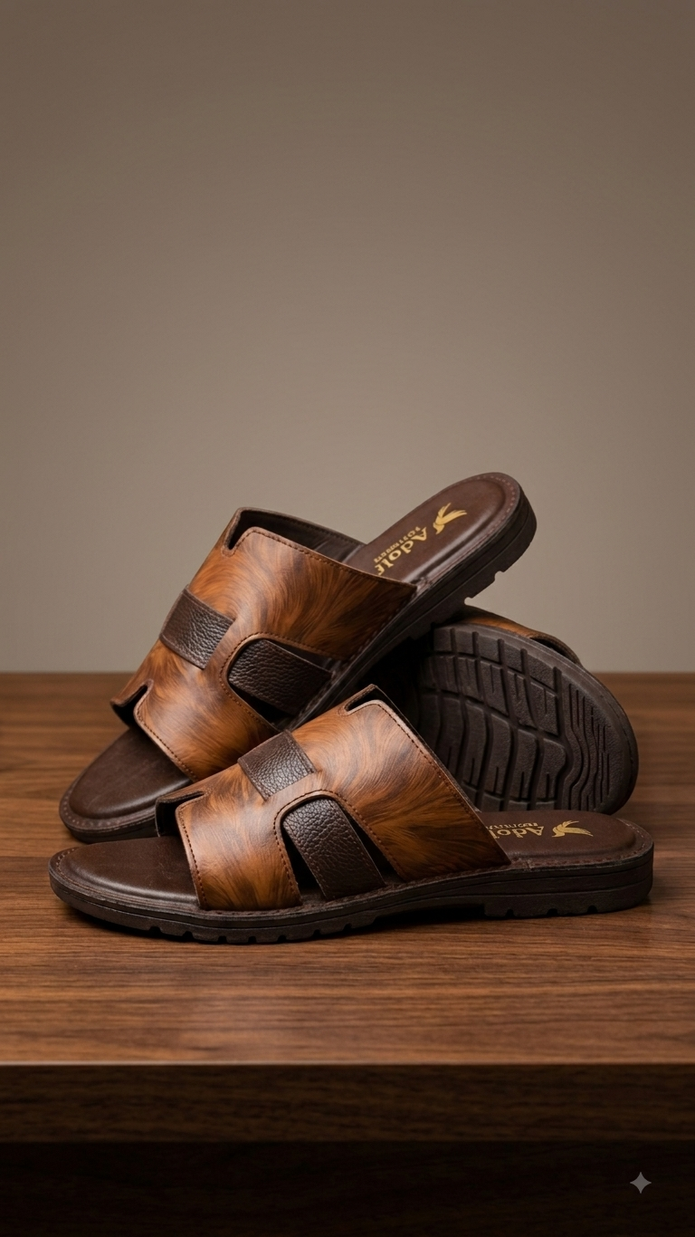 Adolf.pk Textured Brown Chappal Sandals