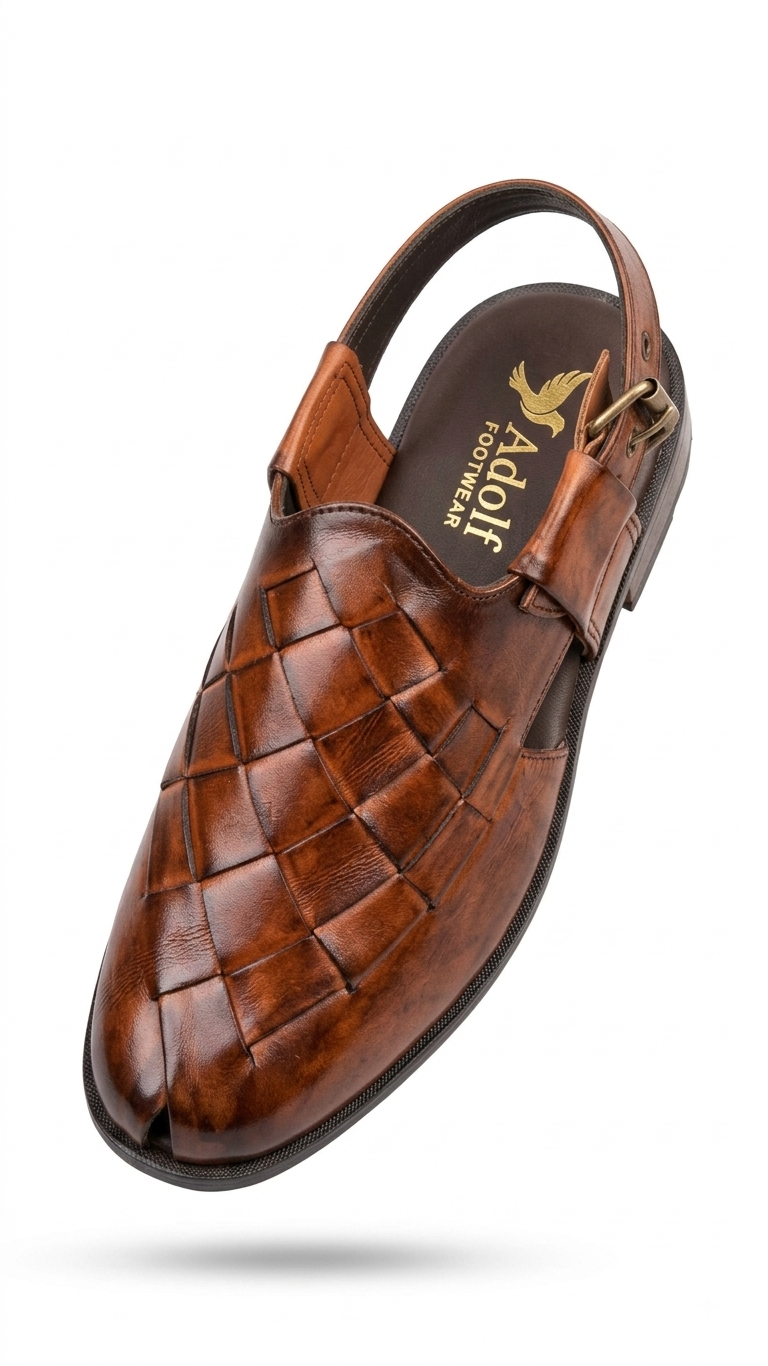 Adolf.pk Brown Woven Peshawari Chappal