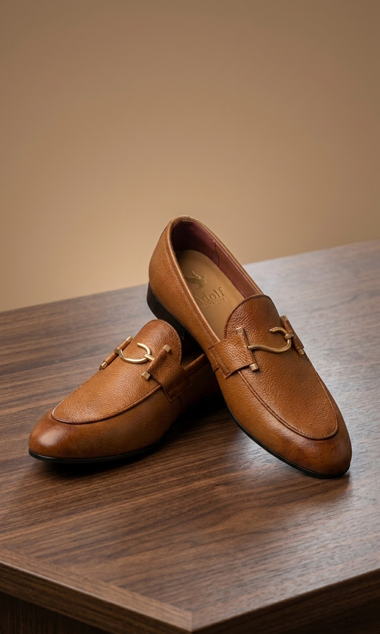 Adolf.pk Tan Pebble-Grain Horsebit Loafers