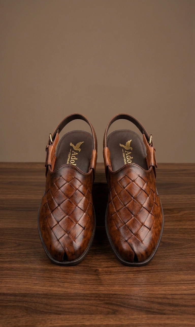 Adolf.pk Brown Woven Peshawari Chappal