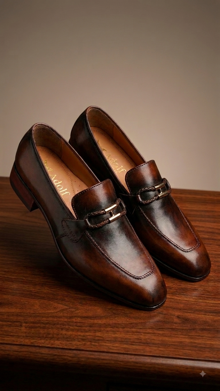 Adolf.pk Burnished Brown Horsebit Loafers