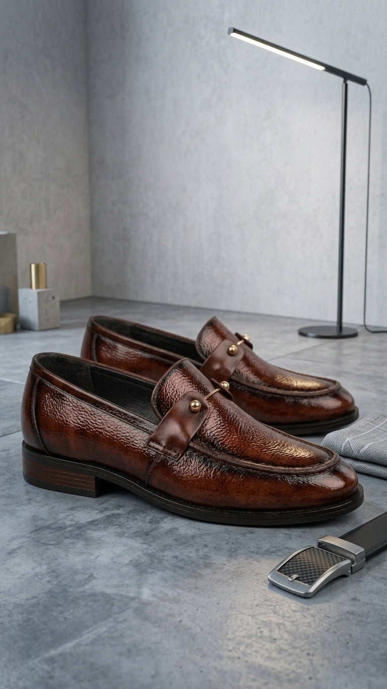 Men's Premium Brown Leather Loafers | Handcrafted Formal Slip-On Shoes