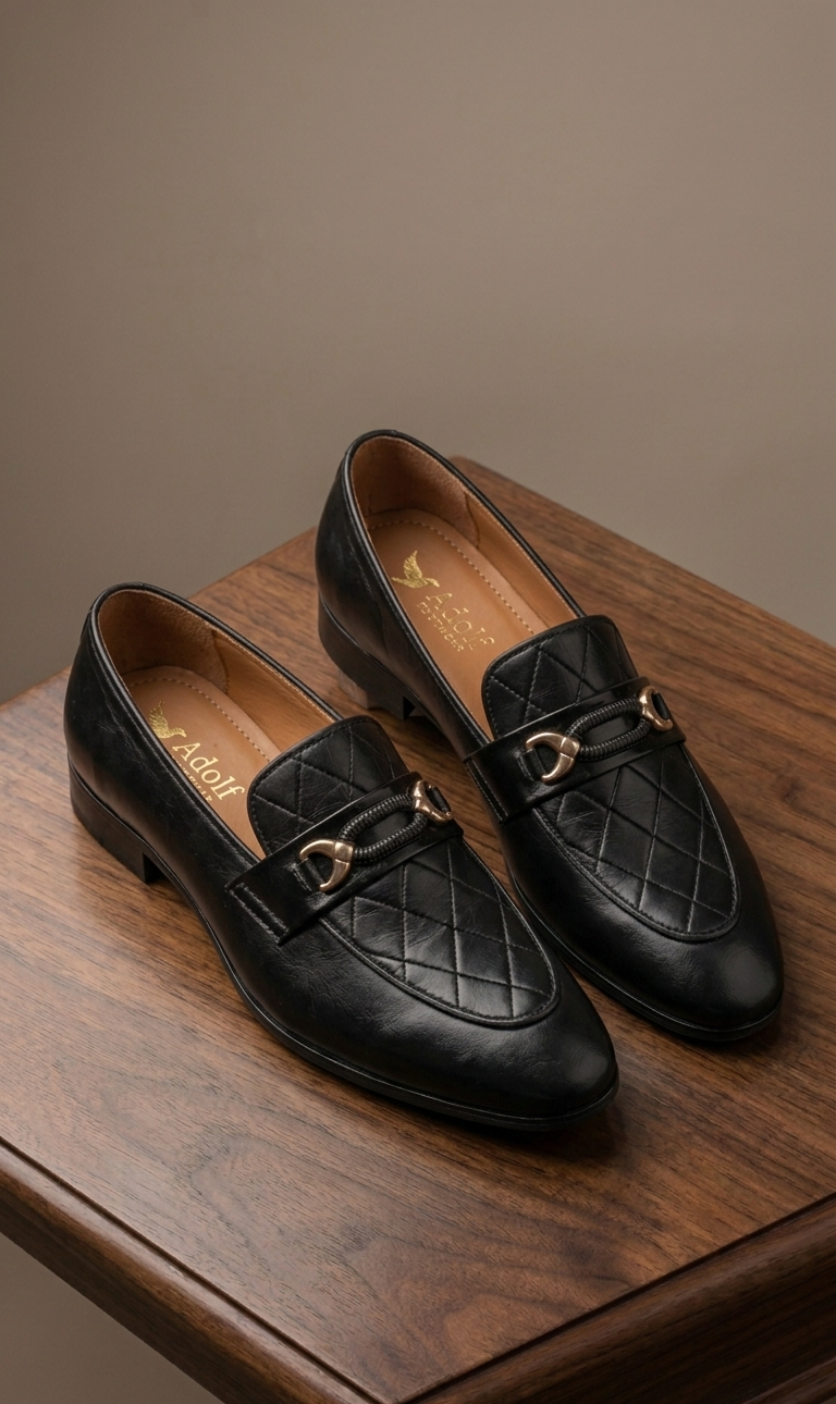 Adolf.pk Black Quilted Horsebit Loafers