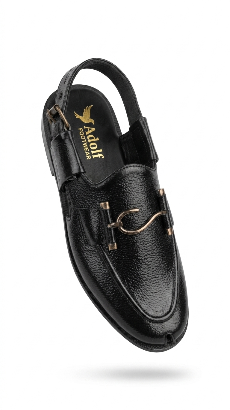 Adolf.pk Black Pebbled Leather Chappal