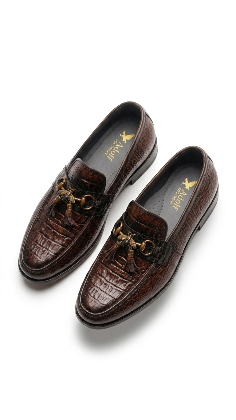 Adolf.pk Brown Alligator Tassel Loafers