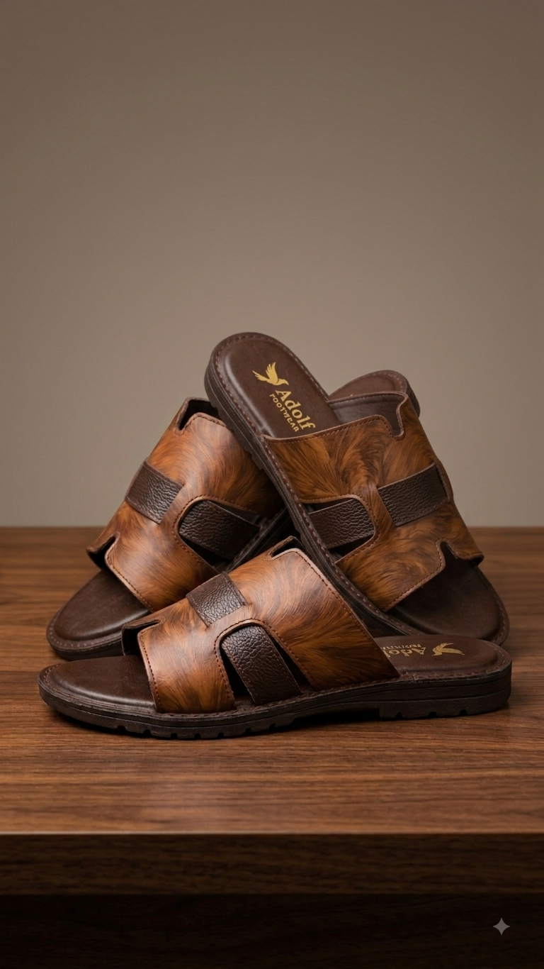 Adolf.pk Textured Brown Chappal Sandals