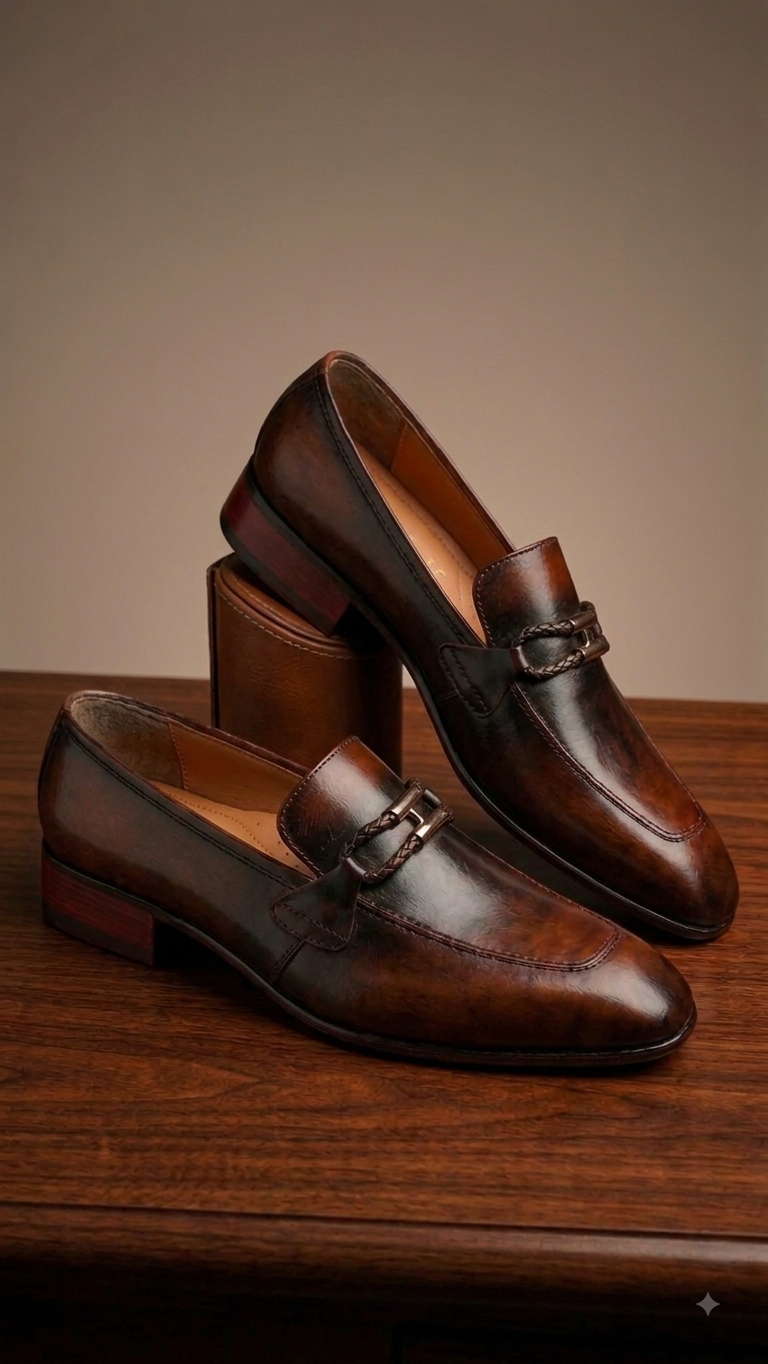 Adolf.pk Burnished Brown Horsebit Loafers