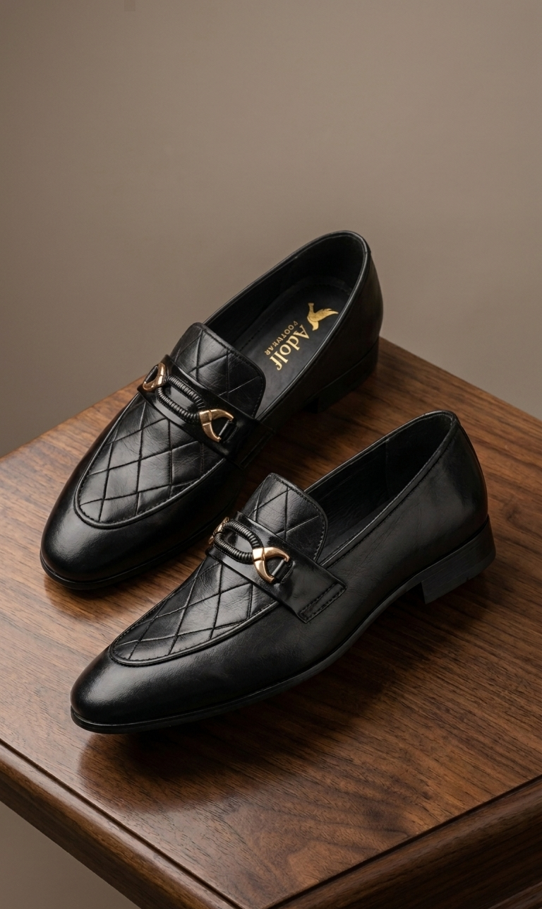 Adolf.pk Black Quilted Horsebit Loafers