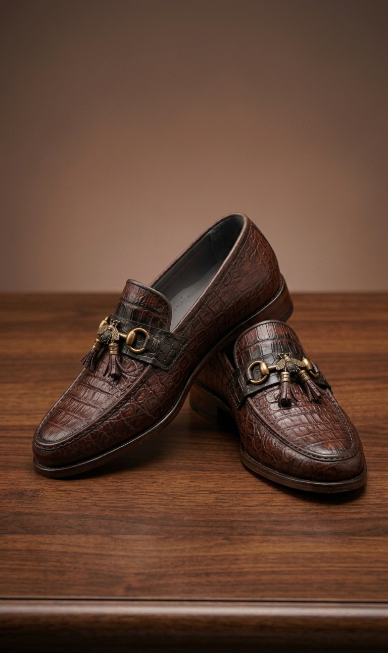 Adolf.pk Brown Alligator Tassel Loafers