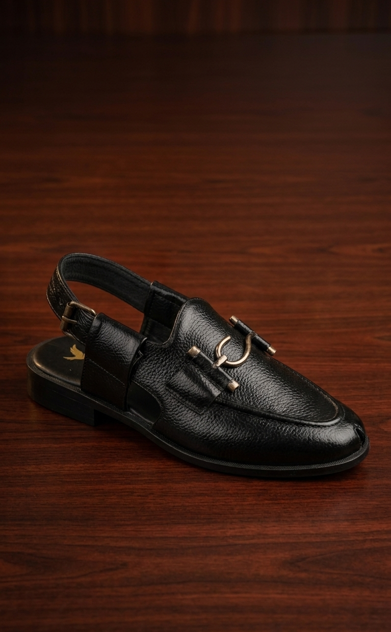 Adolf.pk Black Pebbled Leather Chappal