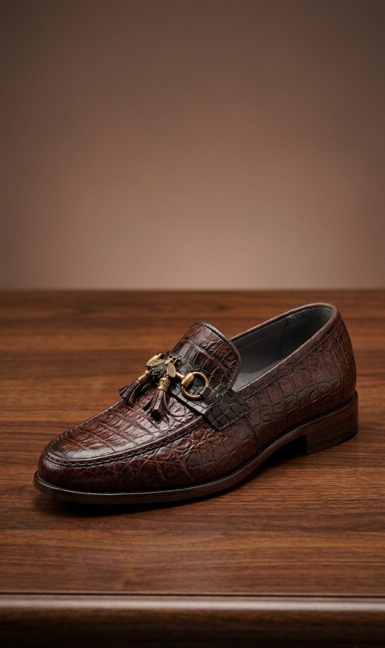 Adolf.pk Brown Alligator Tassel Loafers