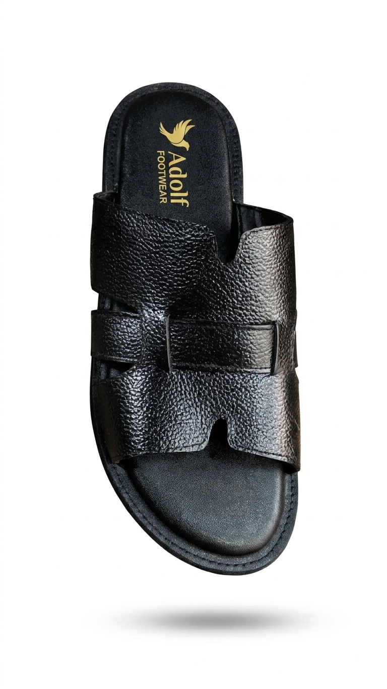 Adolf.pk Black H-Strap Leather Slides