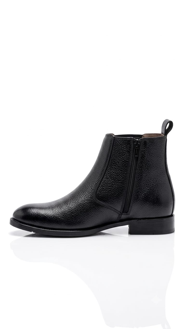 Men's Premium Black Textured Leather Chelsea Boots with Side Zipper