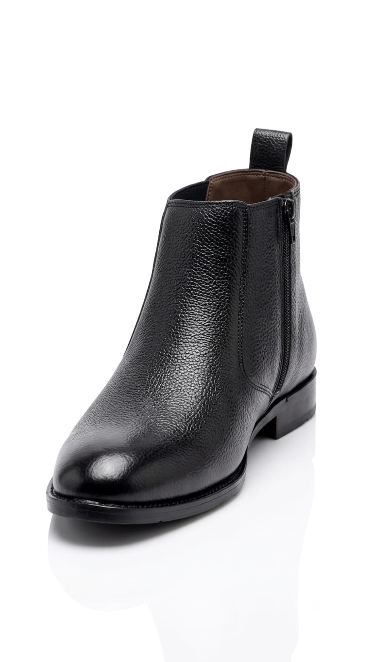Men's Premium Black Textured Leather Chelsea Boots with Side Zipper