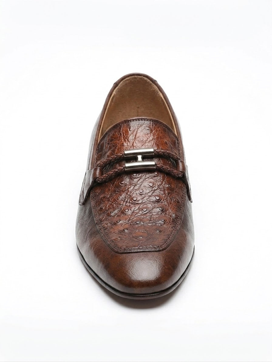 Adolf.pk Brown Ostrich Bit Loafers