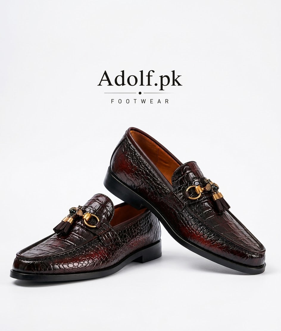 Adolf.pk Brown Alligator Tassel Loafers