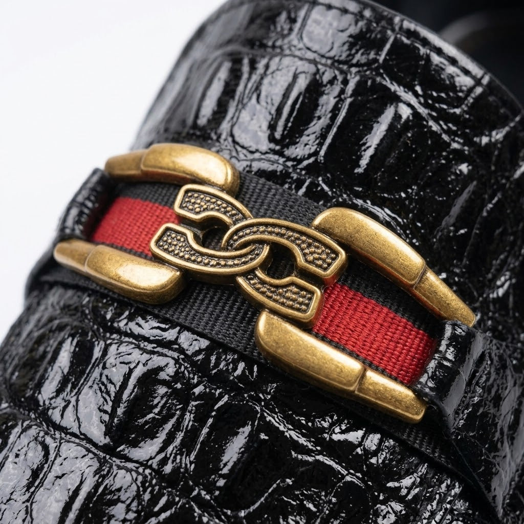 Adolf.pk Black Croco Bit Loafers
