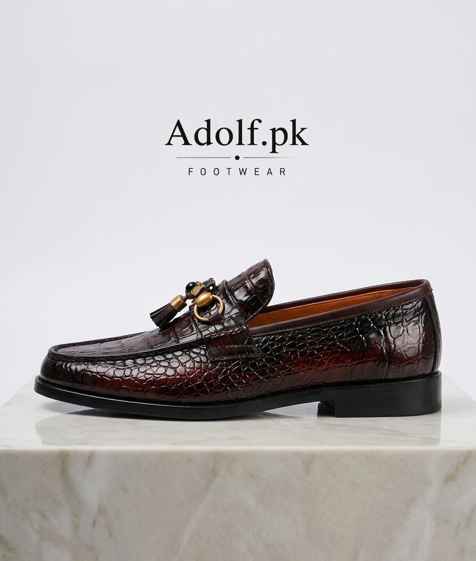 Adolf.pk Brown Alligator Tassel Loafers