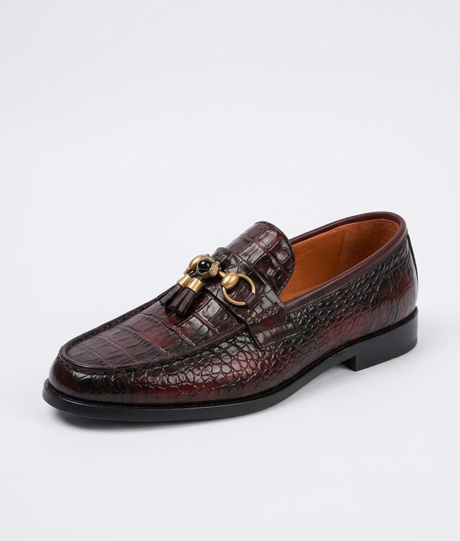 Adolf.pk Brown Alligator Tassel Loafers