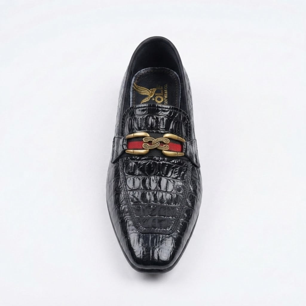 Adolf.pk Black Croco Bit Loafers
