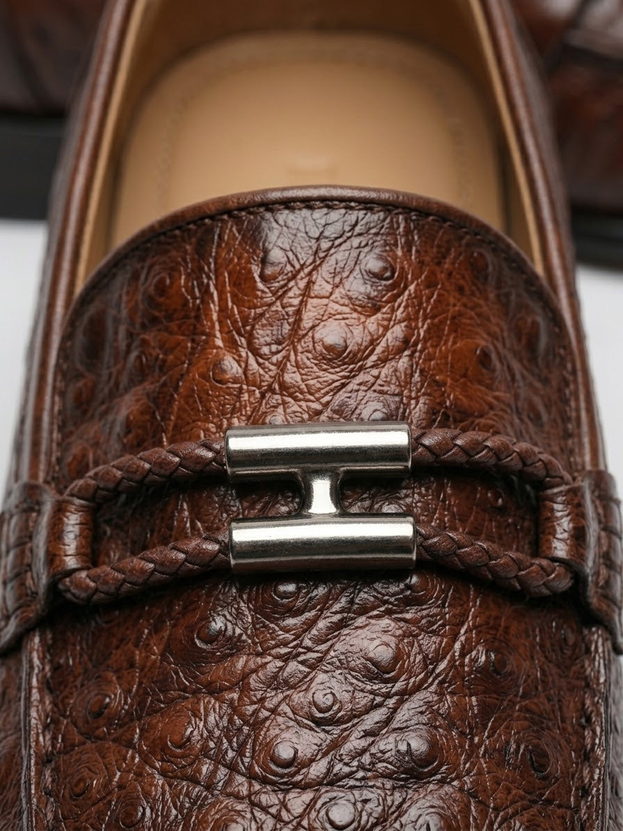 Adolf.pk Brown Ostrich Bit Loafers