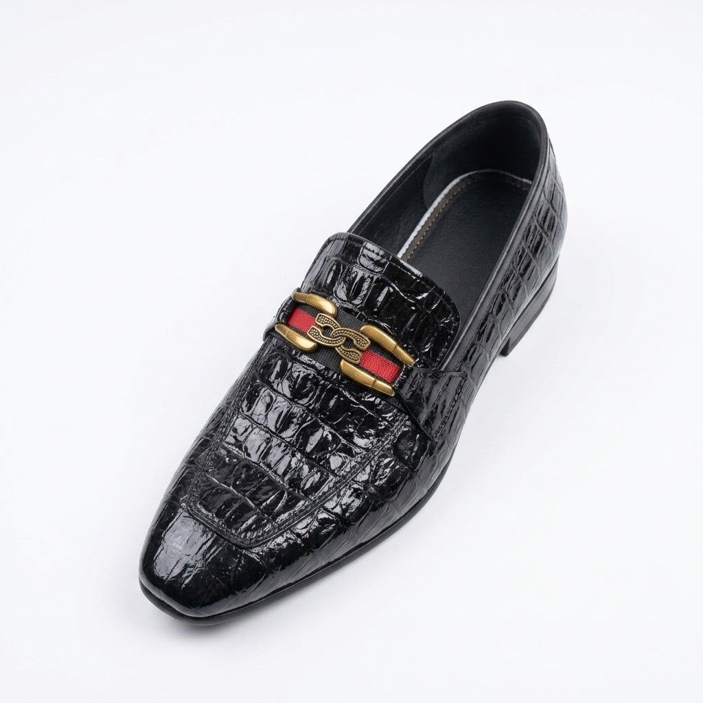 Adolf.pk Black Croco Bit Loafers