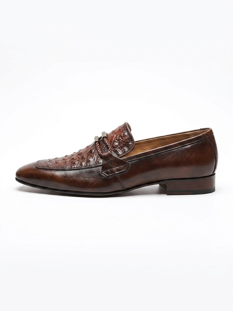 Adolf.pk Brown Ostrich Bit Loafers